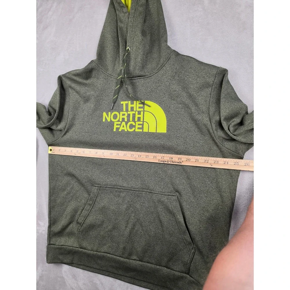 The North Face Hoodie Mens XL Green Yellow Logo Fleece Pullover Sweatshirt